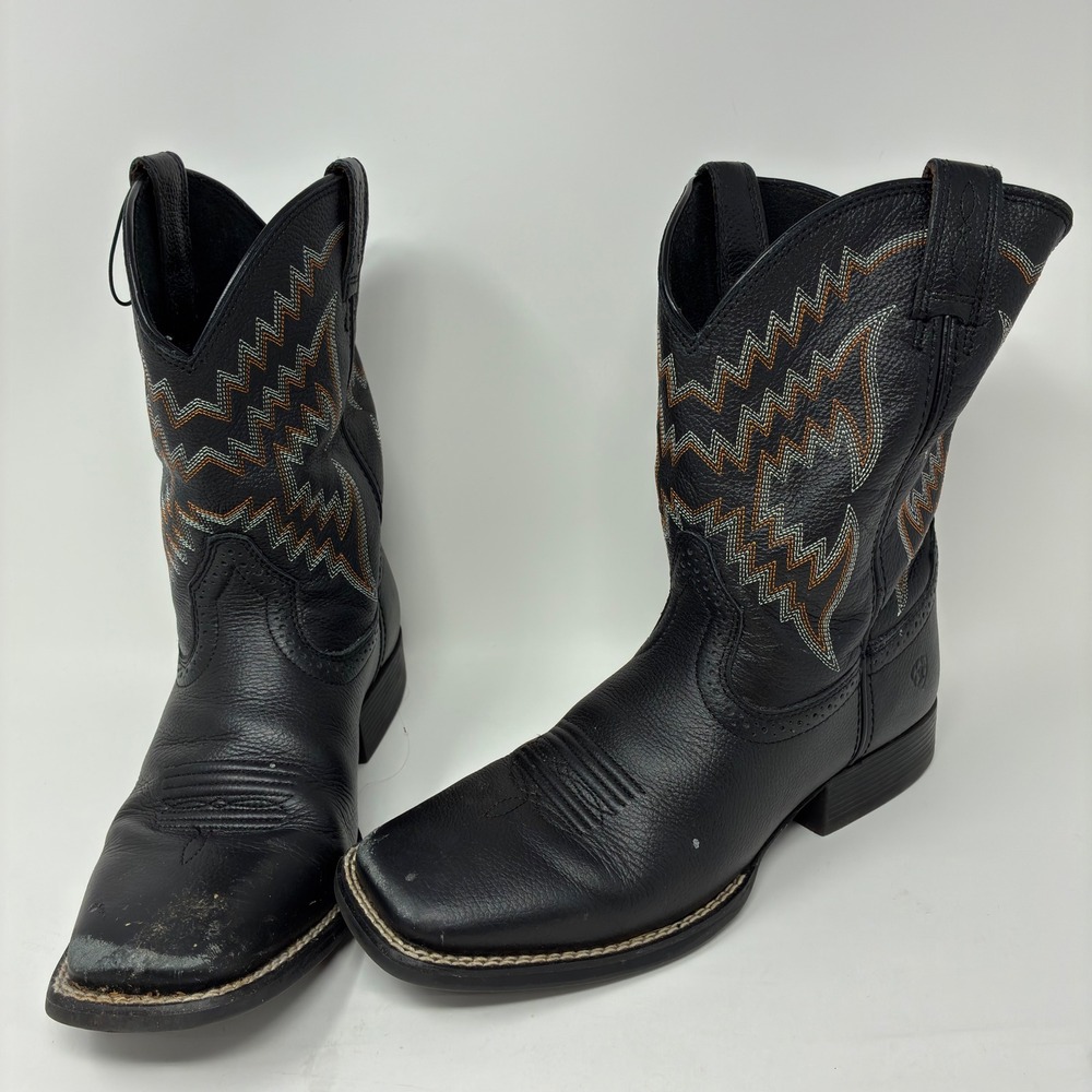 Ariat Tycoon Boys Size 5 Black Leather Square Toe Western Cowboy Boots